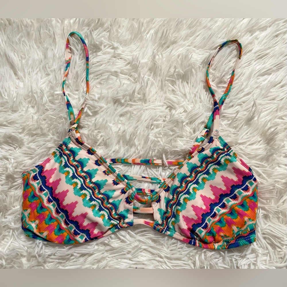 The Bikini Lab Resort Swim Colorful Aztec Tribal Strappy Cut Out Bikini Top S